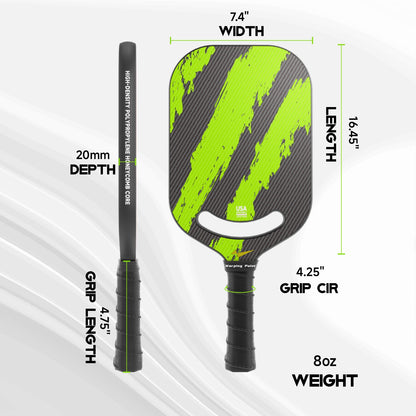 Ascent Control Green Pickleball Paddle 16mm and 20mm Carbon Fiber Build for Superior Control With Power, Precision, & Durability