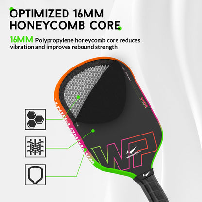 Strong, Stylish & Durable Neon Pickleball Paddle 16mm Core in Green, Pink & Orange