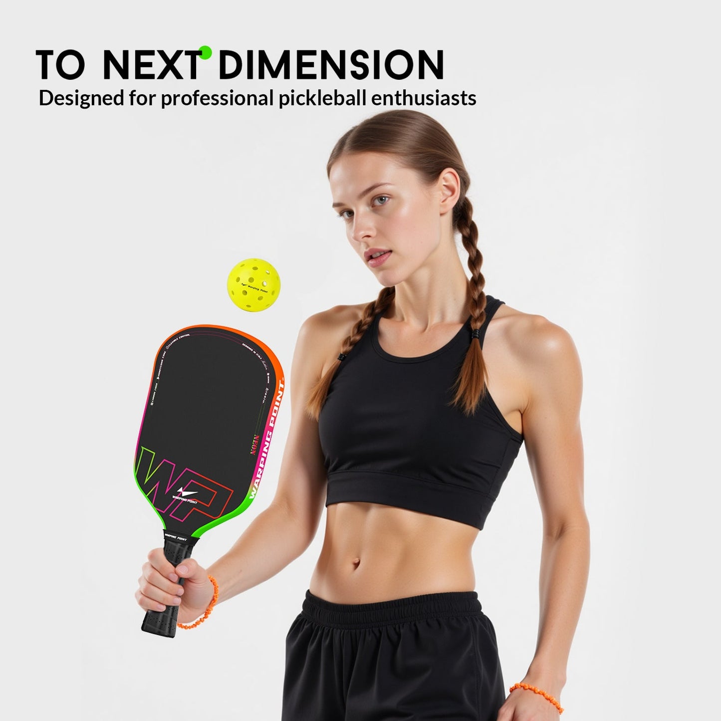 Strong, Stylish & Durable Neon Pickleball Paddle 16mm Core in Green, Pink & Orange