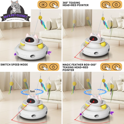 Unleash the Fun with 4-in-1 Interactive Cat Toys! 🐾🚀 Rechargeable Laser, 360° Rotation, and Exciting Track Balls for Endless Indoor Playtime! 🌟✨