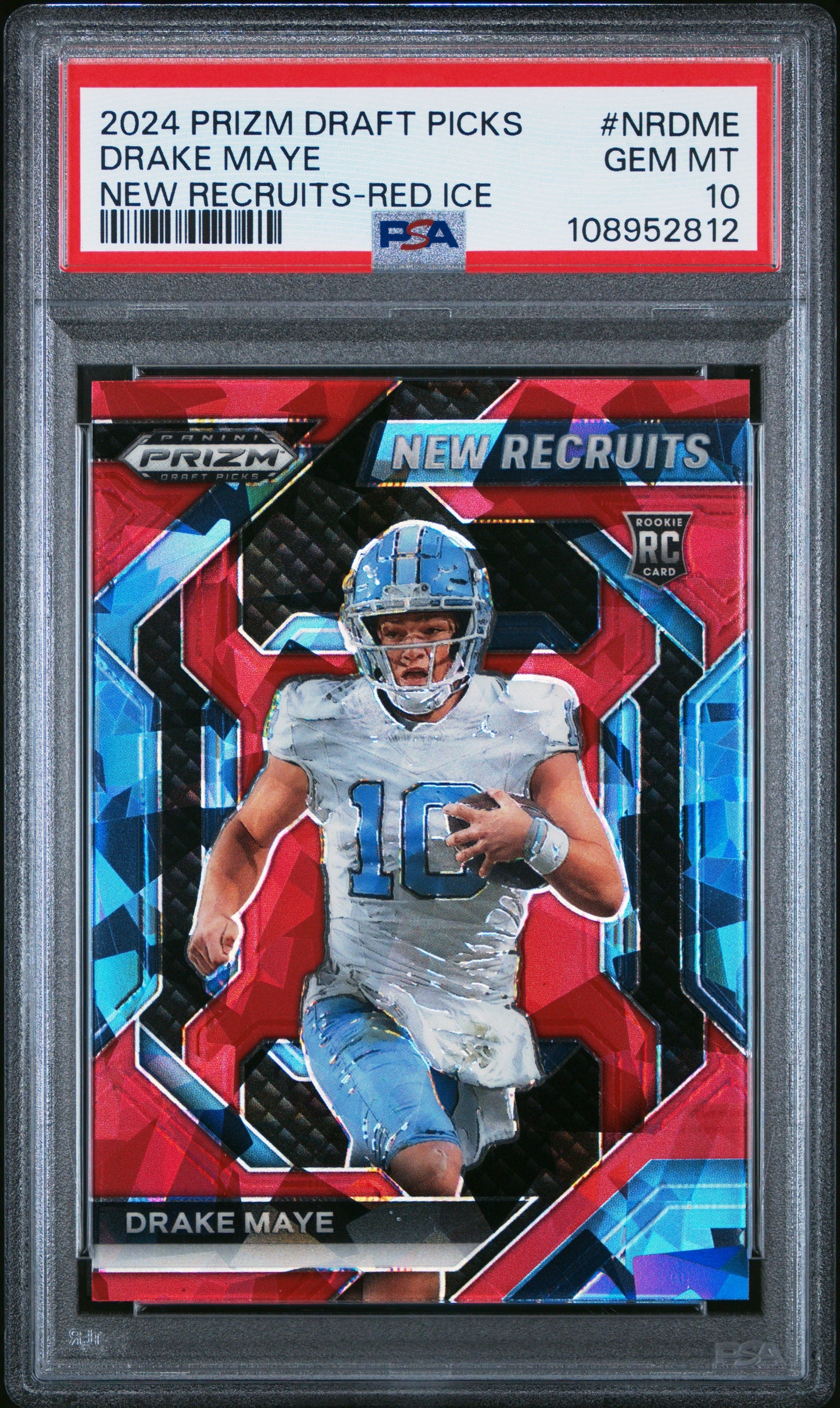 Graded 2024 Panini Prizm Draft Picks Drake Maye #NRDME New Recruits Red Ice Rookie RC Football Card PSA 10 Gem Mint
