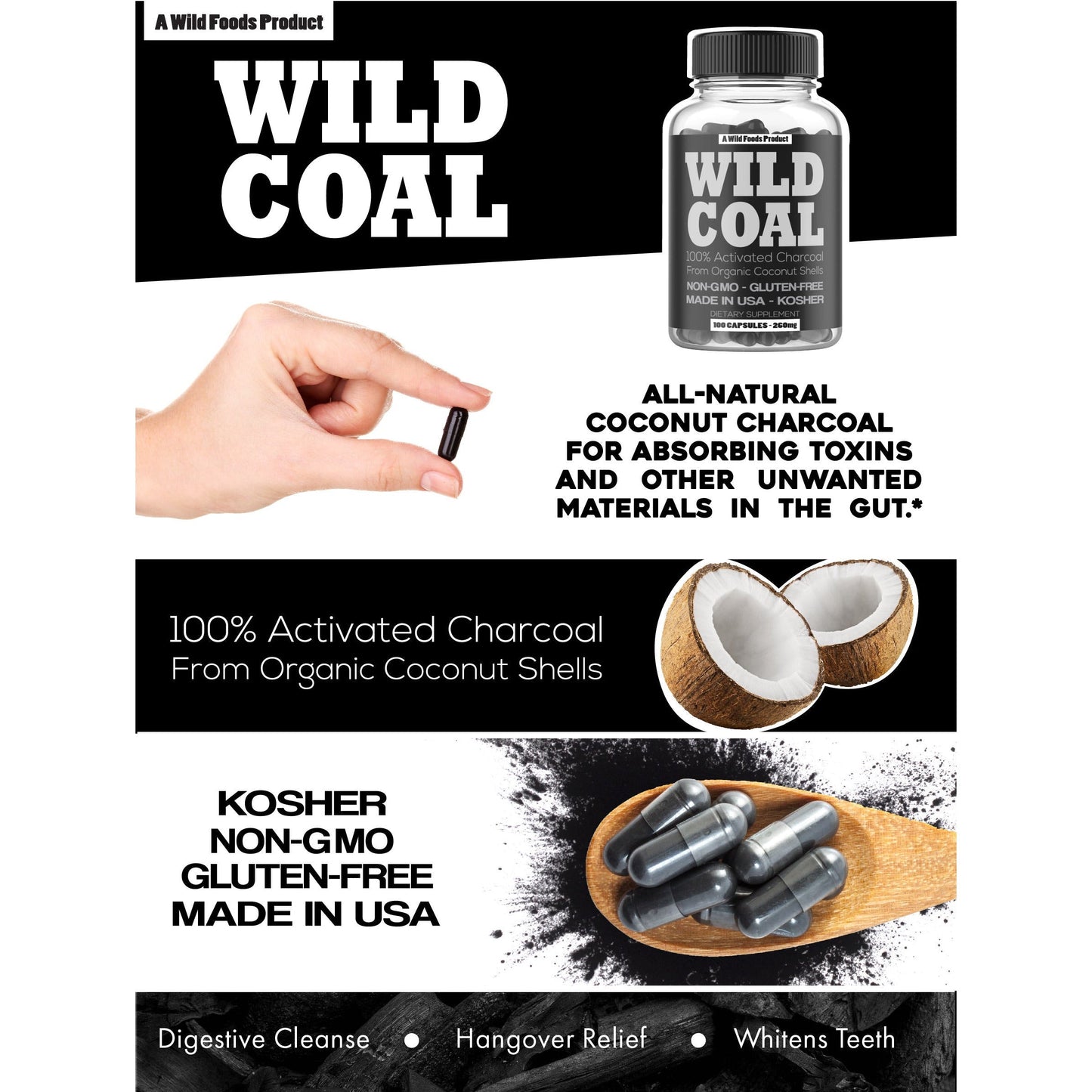 Wholesale case of 12 - Activated Charcoal Capsules, 120ct