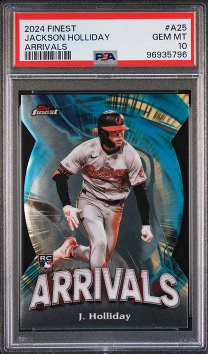Graded 2024 Topps Finest Jackson Holliday #A25 Arrivals Rookie RC Baseball Card PSA 10 Gem Mint