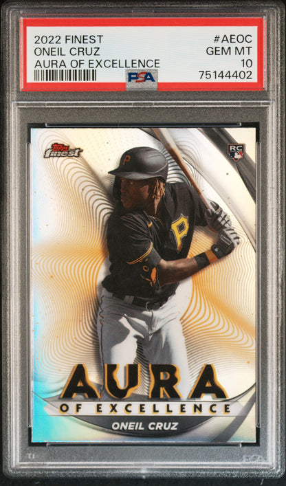 Graded 2022 Topps Finest Oneil Cruz #AEOC Aura of Excellence Rookie RC Baseball Card PSA 10 Gem Mint