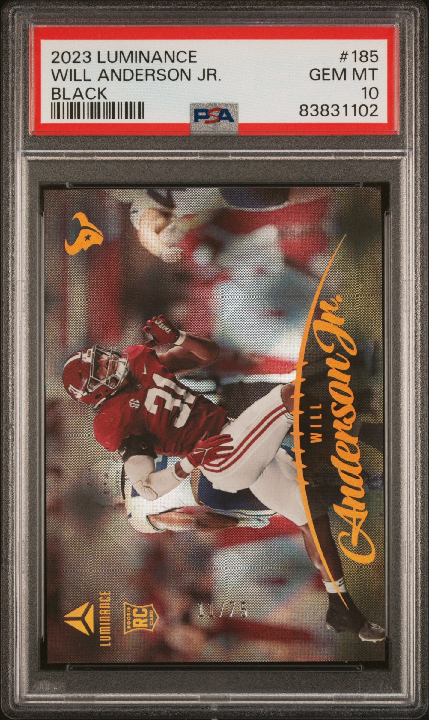 Graded 2023 Panini Luminance Will Anderson #185 Black Rookie RC Football Card PSA 10 Gem Mint