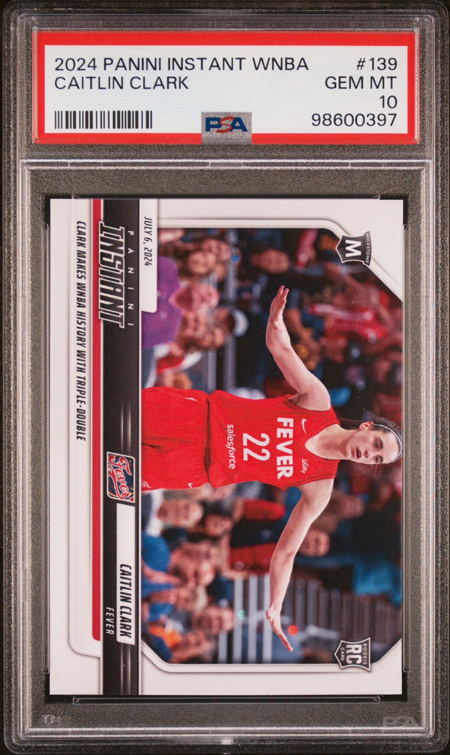 Graded 2024 Panini Instant WNBA Caitlin Clark #139 First Rookie With Triple Double Rookie RC Basketball Card PSA 10 Gem Mint