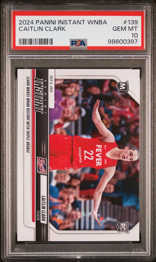 Graded 2024 Panini Instant WNBA Caitlin Clark #139 First Rookie With Triple Double Rookie RC Basketball Card PSA 10 Gem Mint