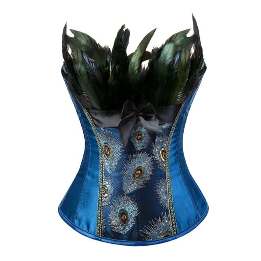 Women Sexy Peacock Feather Overbust Corset Princess Embroidery Burlesque Gothic