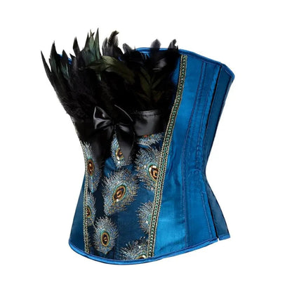 Women Sexy Peacock Feather Overbust Corset Princess Embroidery Burlesque Gothic