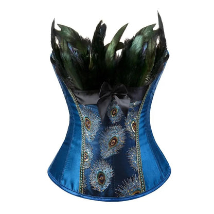Women Sexy Peacock Feather Overbust Corset Princess Embroidery Burlesque Gothic