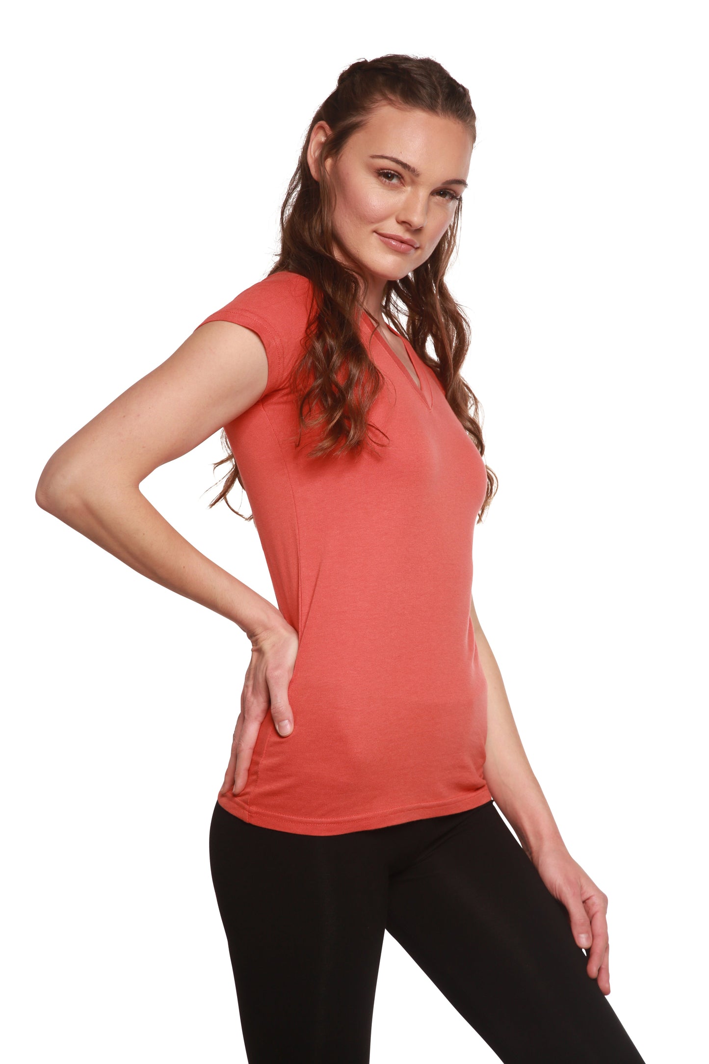 Women's Bamboo Viscose/Cotton V-Neck Cap Sleeve T-Shirt
