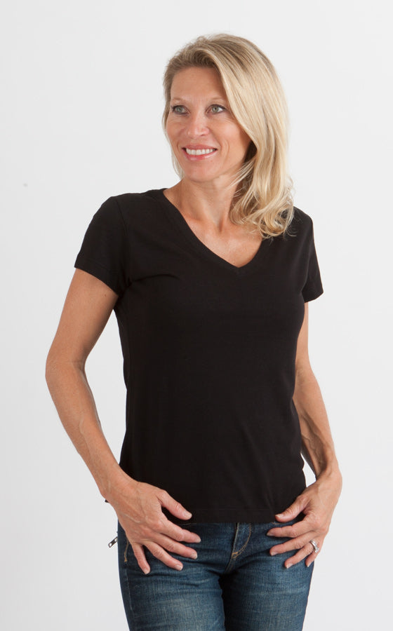 Women's Bamboo Viscose/Cotton V-Neck Cap Sleeve T-Shirt