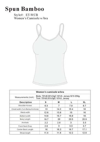 Clearance Women's Bamboo/Cotton Camisole with Shelf Bra