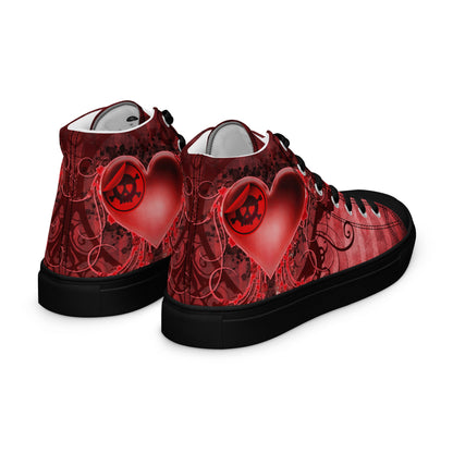Gothic Skull and Heart Women’s High Top Canvas Shoes