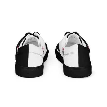 Black and White Girly Skull with Pink Bow Women’s Lace-up Canvas Shoes