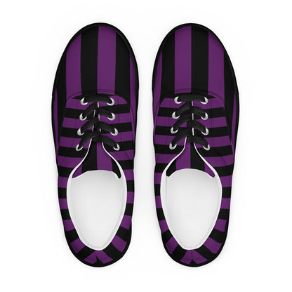Black and Purple Striped Women’s Lace-up Canvas Shoes