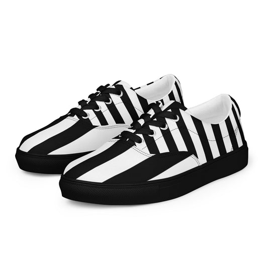 Black and White Striped Women’s Lace-up Canvas Shoes