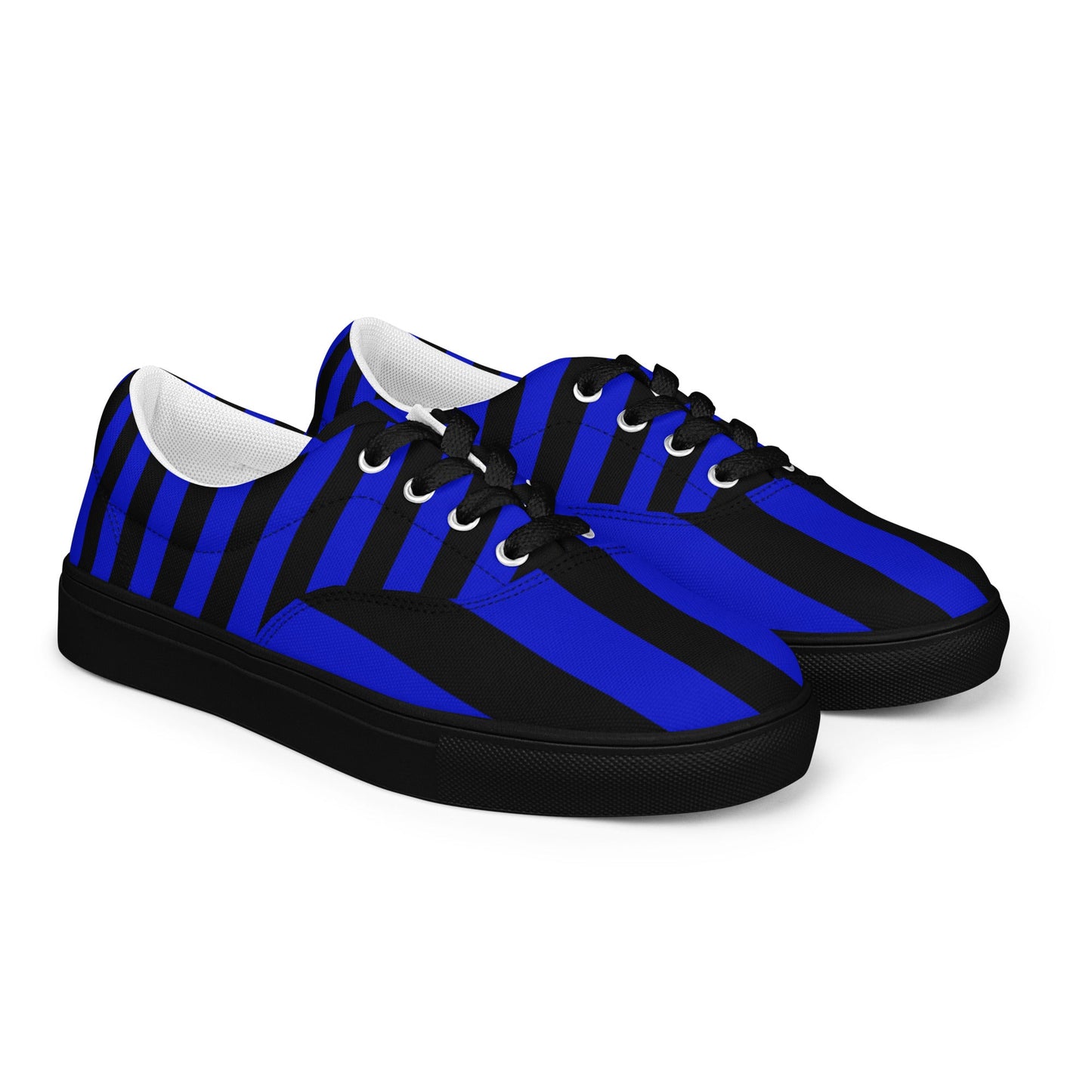 Black and Blue Striped Women’s Lace-up Canvas Shoes