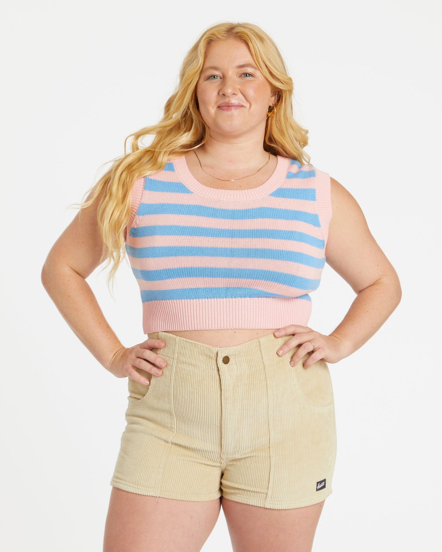 Knit Crop Top (Powder Pink/Blue Poppy)