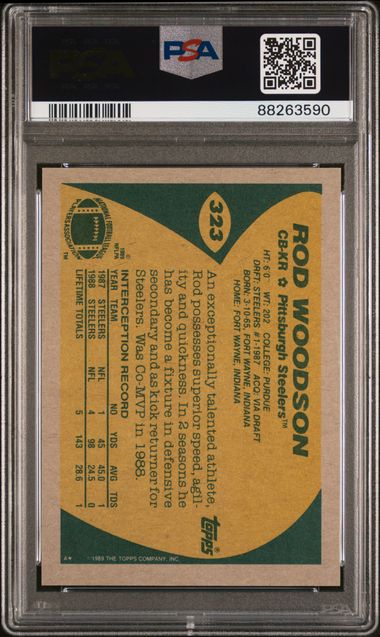Graded 1989 Topps Rod Woodson #323 Rookie RC Football Card PSA 9 Mint