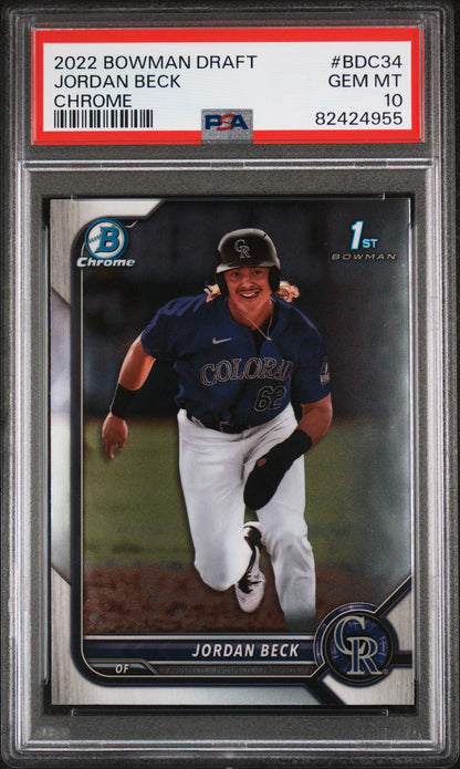 Graded 2022 Topps Bowman Draft Jordan Beck #BDC34 Chrome Rookie RC Baseball Card PSA 10 Gem Mint