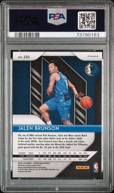 Graded 2018 Panini Prizm Jalen Brunson #250 Red/White/Blue Prizm Rookie RC Basketball Card PSA 10 Gem Mint