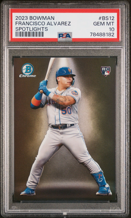 Graded 2023 Topps Bowman Francisco Alvarez #BS12 Spotlights Rookie RC Baseball Card PSA 10 Gem Mint