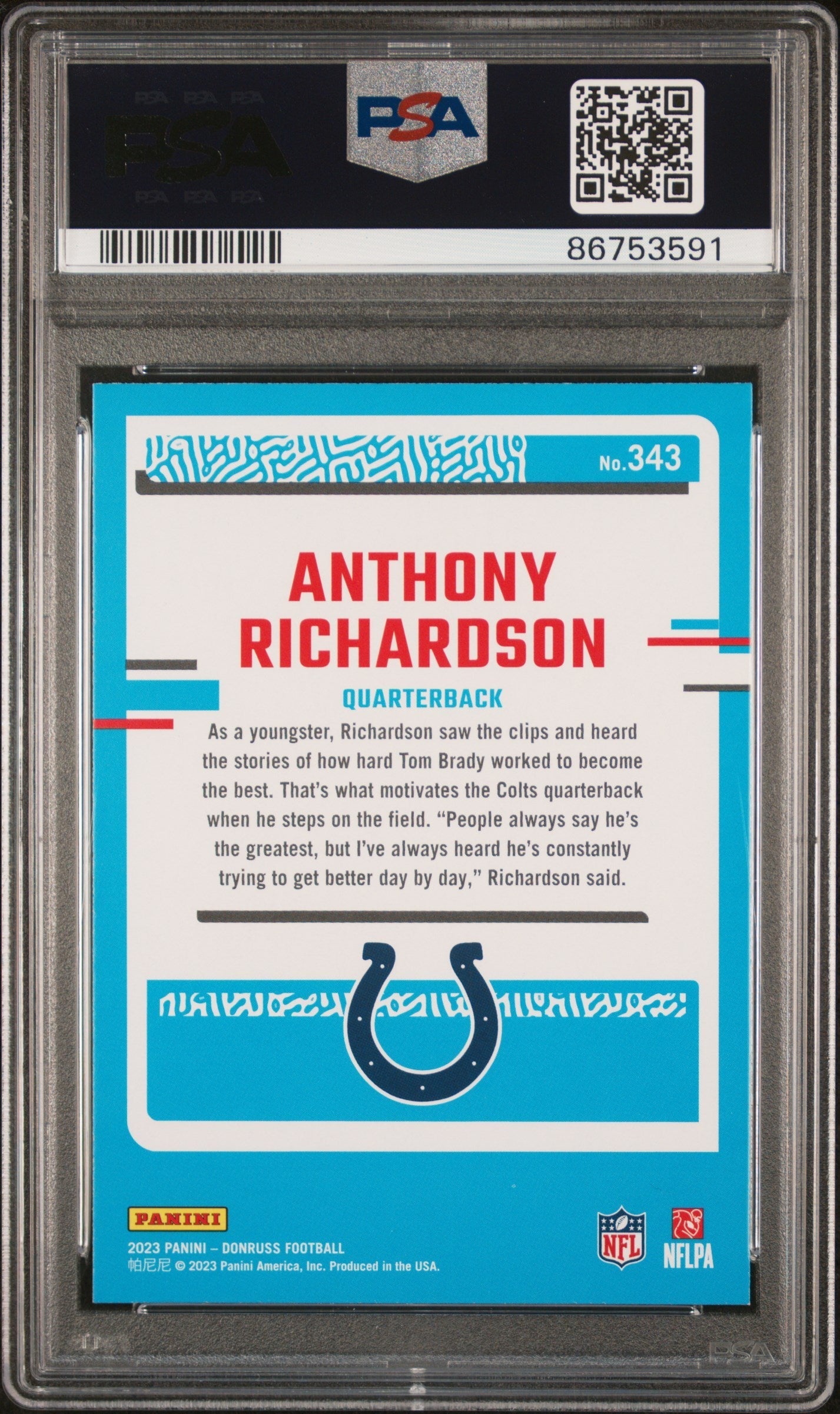 Graded 2023 Panini Donruss Anthony Richardson #343 Rookie RC Football Card PSA 10 Gem Mint