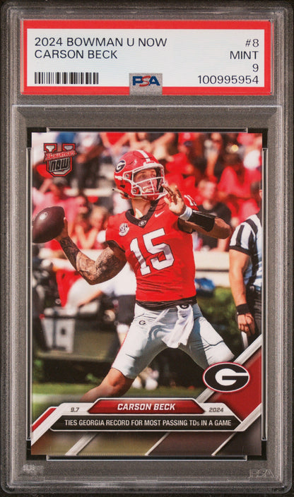 Graded 2024 Topps Bowman U Now Carson Beck #8 Rookie RC Football Card PSA 9 Mint