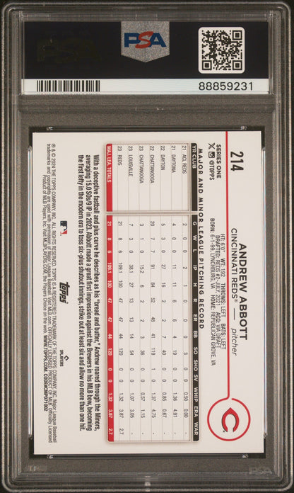 Graded 2024 Topps Andrew Abbott #214 Rookie RC Baseball Card PSA 10 Gem Mint