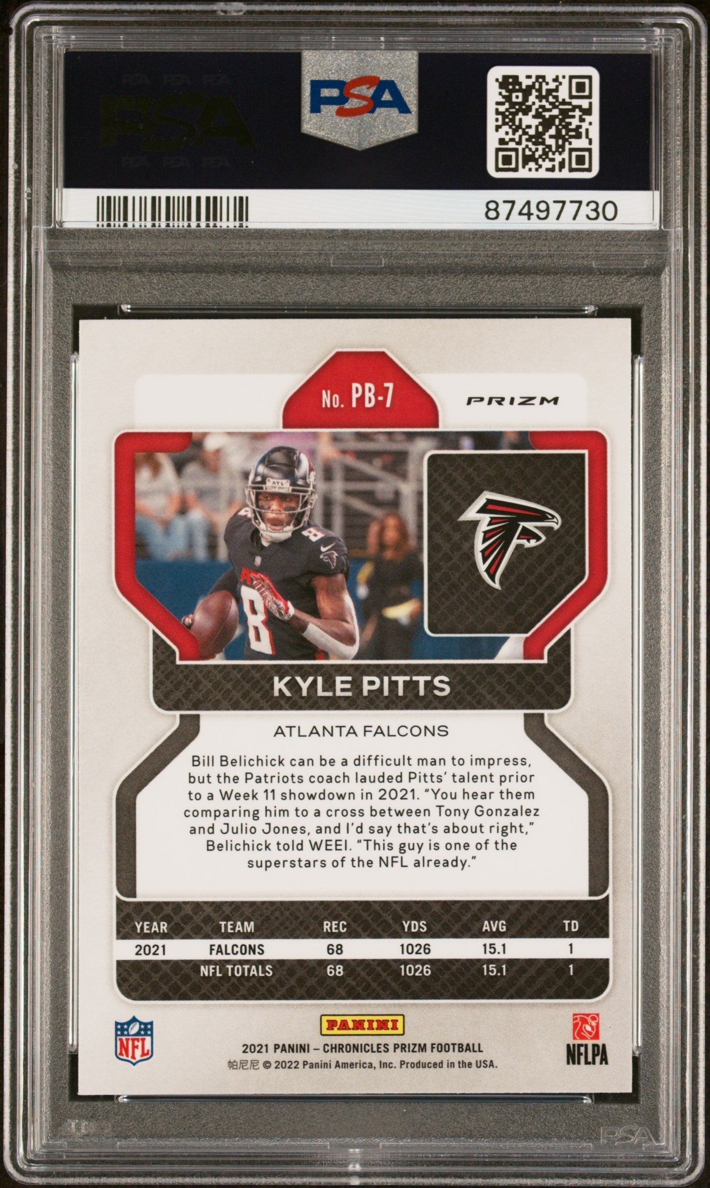 Graded 2021 Panini Chronicles Kyle Pitts #PB-7 Prizm Black Silver Rookie RC Football Card PSA 10 Gem Mint