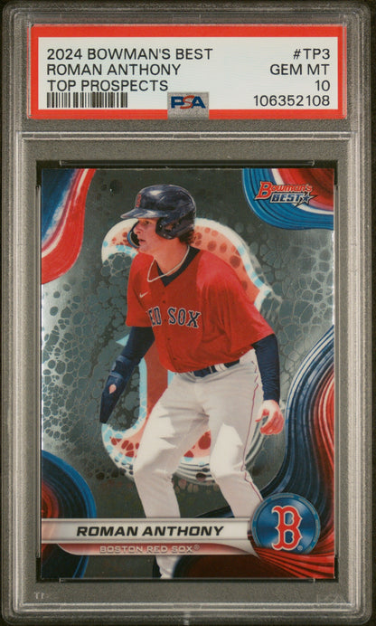 Graded 2024 Topps Bowmans Best Roman Anthony #TP3 Top Prospects Rookie RC Baseball Card PSA 10 Gem Mint