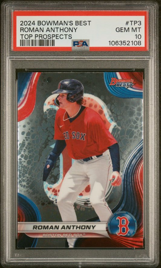 Graded 2024 Topps Bowmans Best Roman Anthony #TP3 Top Prospects Rookie RC Baseball Card PSA 10 Gem Mint