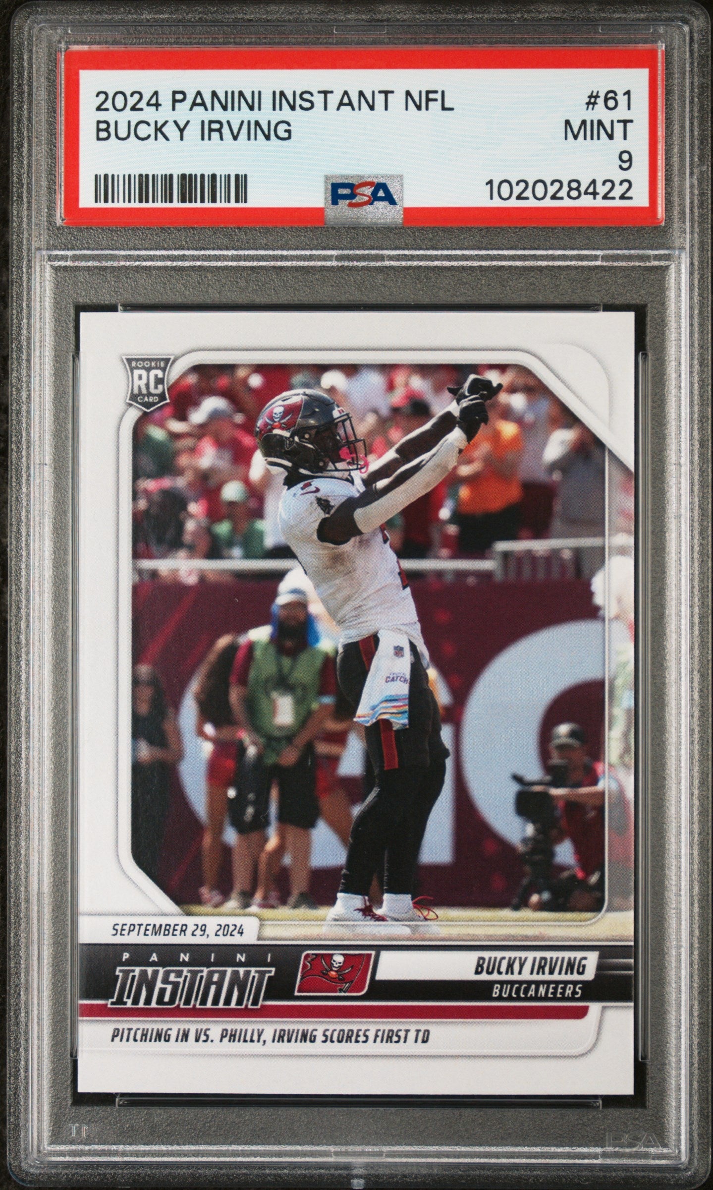 Graded 2024 Panini Instant NFL Bucky Irving #61 Rookie RC Football Card PSA 9 Mint