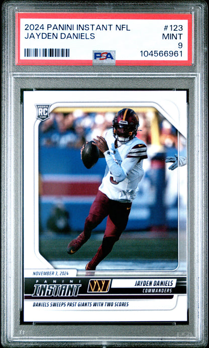 Graded 2024 Panini Instant NFL Jayden Daniels #123 Rookie RC Football Card PSA 9 Mint