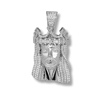 Moissanite Iced King Crown Jesus Head Piece Pendant - 925 Sterling Silver