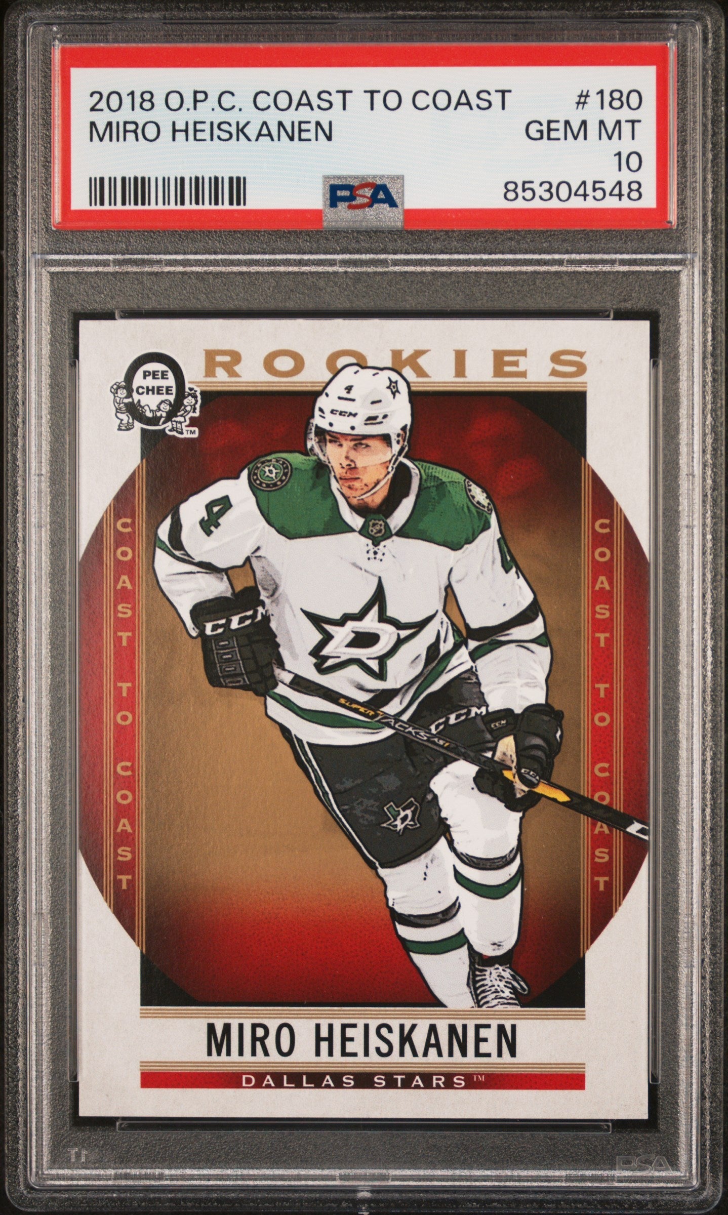 Graded 2018 Upper Deck O-Pee-Chee Coast to Coast Miro Heiskanen #180 Rookie RC Hockey Card PSA 10 Gem Mint