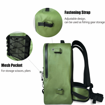 27QT Waterproof Fishing Backpack with Rod Holder
