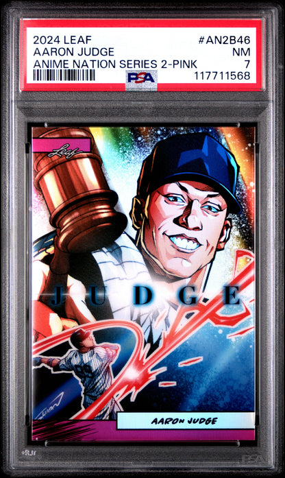 Graded 2024 Leaf Aaron Judge #AN2B46 Anime Nation Series 2 Pink /10 Baseball Card PSA 7 Near Mint