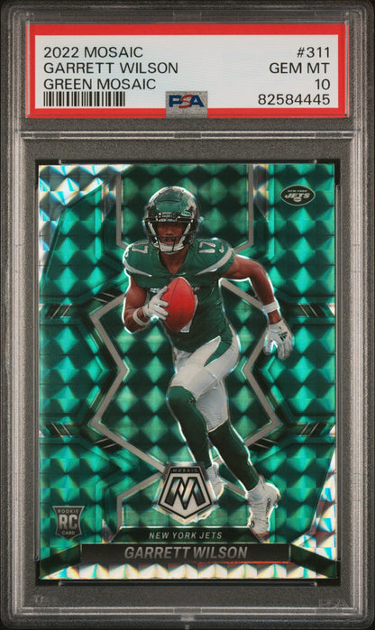 Graded 2022 Panini Mosaic Garrett Wilson #311 Green Mosaic Rookie RC Football Card PSA 10 Gem Mint