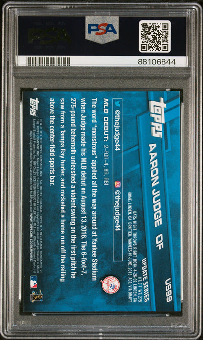 Graded 2017 Topps Update Aaron Judge #US99 Rookie Debut RC Baseball Card PSA 9 Mint
