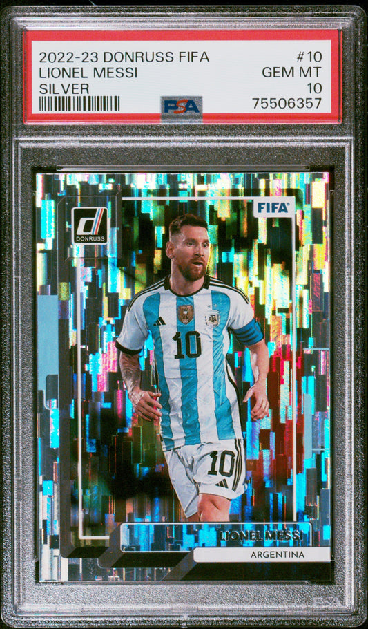 Graded 2022 Panini Donruss FIFA Lionel Messi #10 Silver Soccer Card PSA 10 Gem Mint