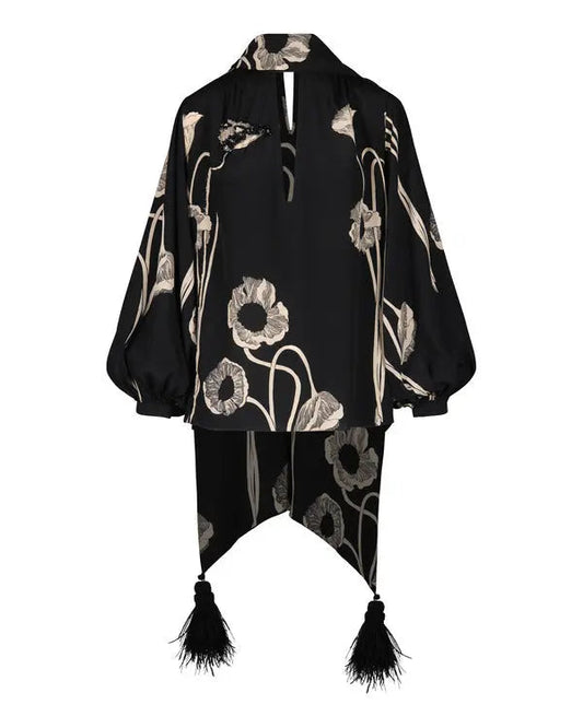 Beyond The Gates 2025 Tamara Tunie Black Floral Tassel Top