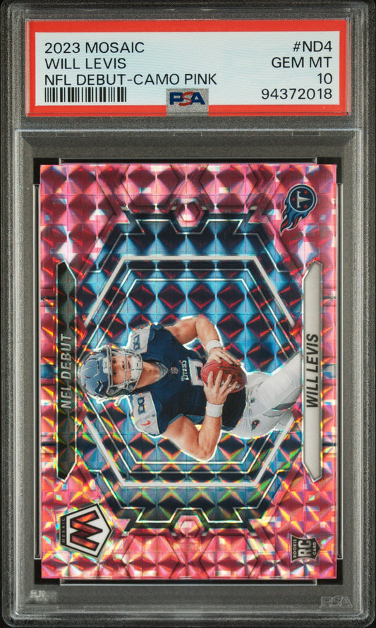 Graded 2023 Panini Mosaic Will Levis #ND4 NFL Debut Camo Pink Rookie RC Football Card PSA 10 Gem Mint