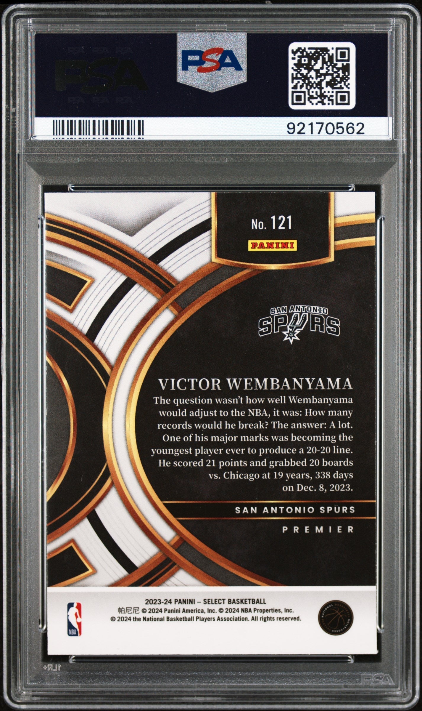 Graded 2023 Panini Select Victor Wembanyama #121 Blue Rookie RC Basketball Card PSA 10 Gem Mint