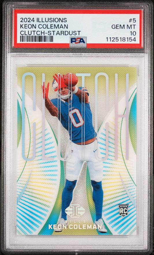 Graded 2024 Panini Illusions Keon Coleman #5 Clutch Stardust Rookie RC Football Card PSA 10 Gem Mint