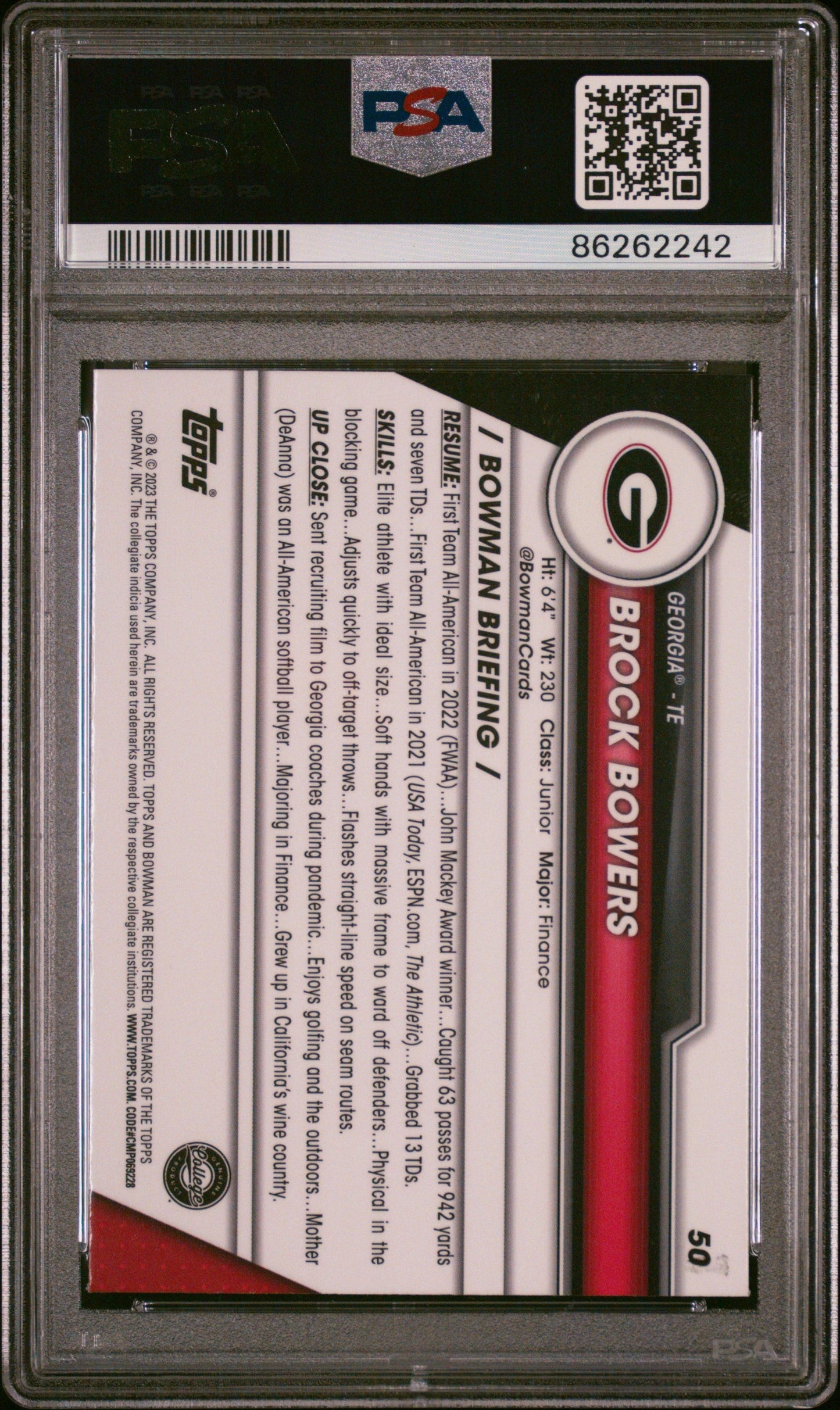 Graded 2023 Bowman U Sapphire Brock Bowers #50 Rookie RC Football Card PSA 10 Gem Mint