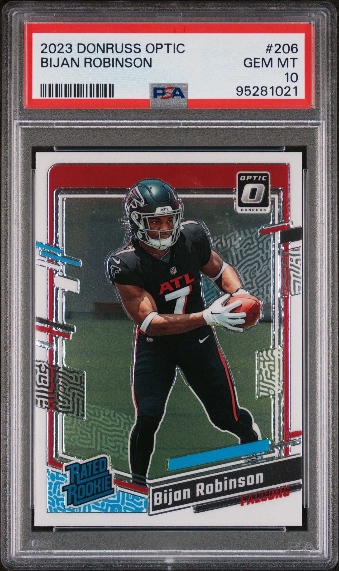 Graded 2023 Panini Donruss Optic Bijan Robinson #206 Rookie RC Football Card PSA 10 Gem Mint