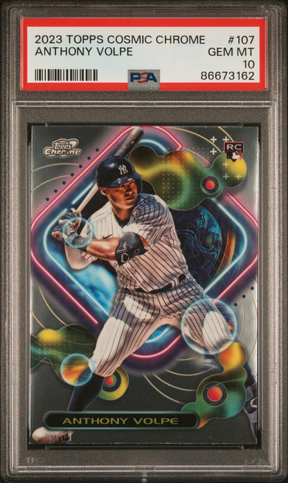 Graded 2023 Topps Cosmic Chrome Anthony Volpe #107 Rookie RC Baseball Card PSA 10 Gem Mint