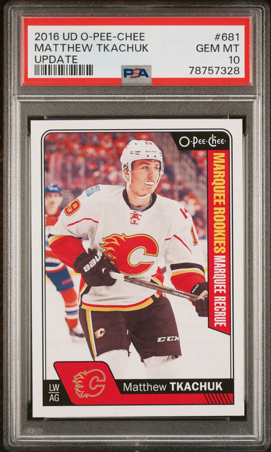 Graded 2016 UD O-Pee-Chee Matthew Tkachuk #681 Update Rookie RC Hockey Card PSA 10 Gem Mint
